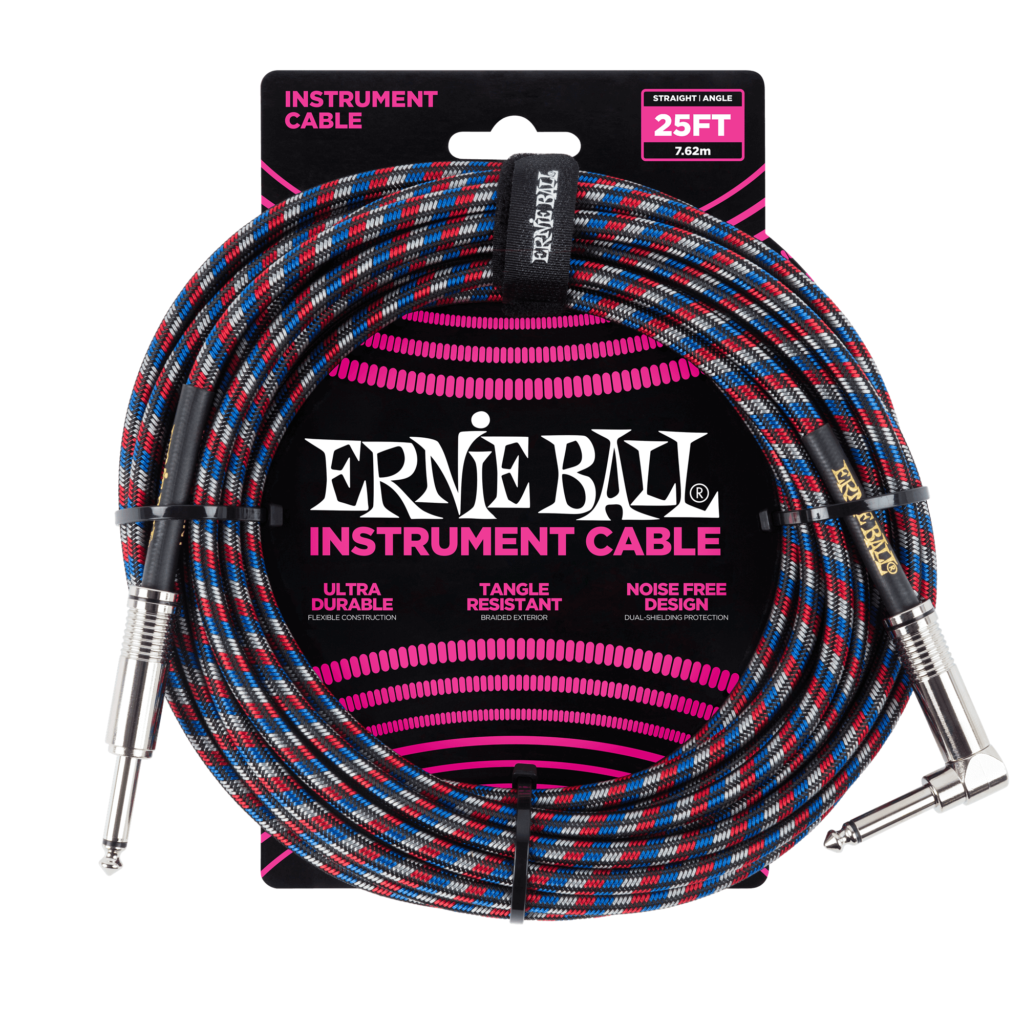 25' Braided Straight / Angle Instrument Cable - Black / Red / Blue / White