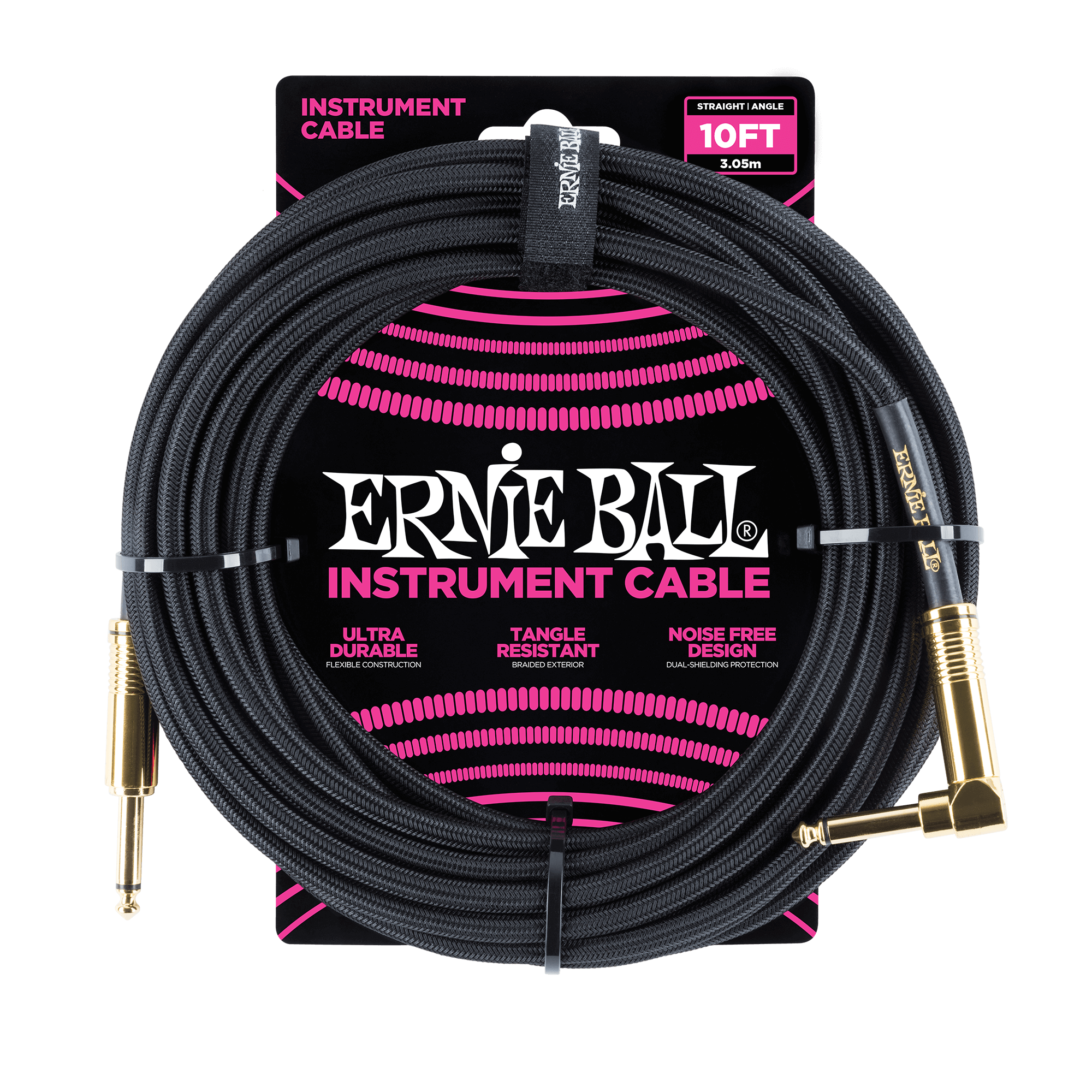 10' Braided Straight / Angle Instrument Cable - Black