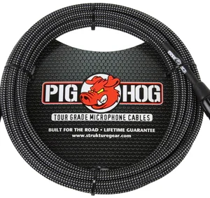 Pig Hog Black & White Woven Mic Cable, 30ft XLR