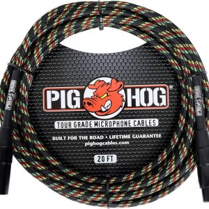 PIG HOG RASTA STRIPE  WOVEN MIC CABLE, 20FT XLR