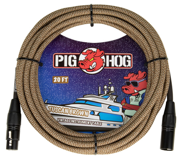PIG HOG TUSCAN BROWN WOVEN MIC CABLE, 20FT XLR