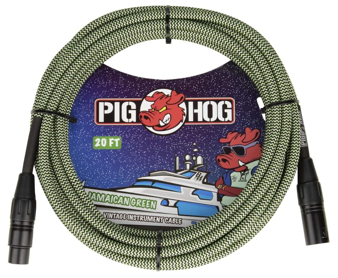 PIG HOG JAMAICAN GREEN WOVEN MIC CABLE, 20FT XLR