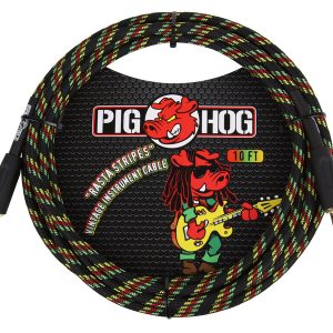 Pig Hog PCH10 Instrument Cable. 10' - Rasta Stripes