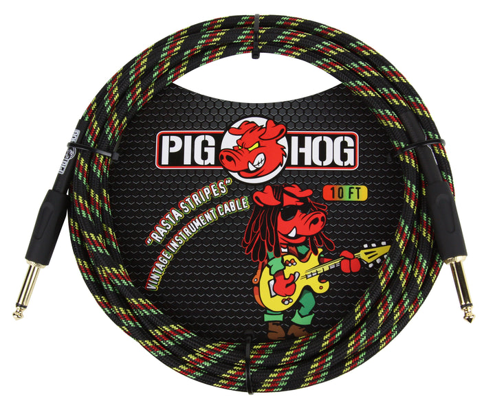 Pig Hog PCH10 Instrument Cable. 10' - Rasta Stripes