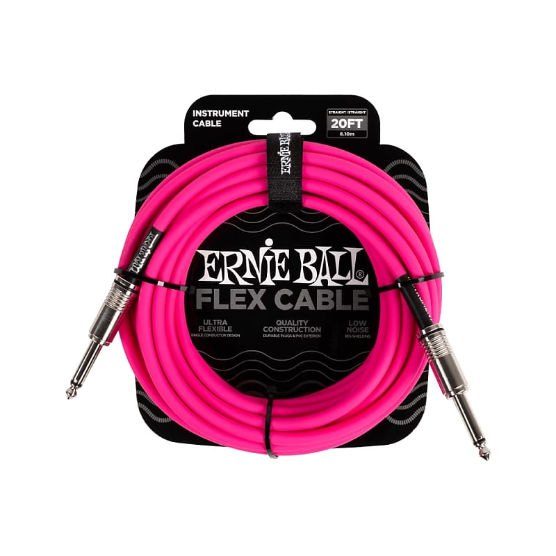 Ernie Ball P06418 Flex Instrument Cable Straight/Straight 20ft - Pink