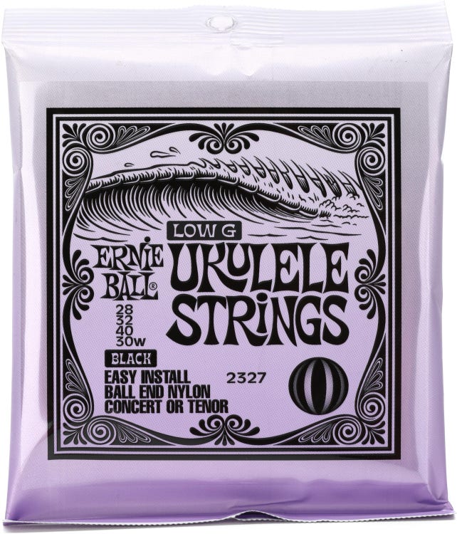 Ernie Ball 2327 Low G Ukulele Strings for Concert/Tenor - Black Nylon,