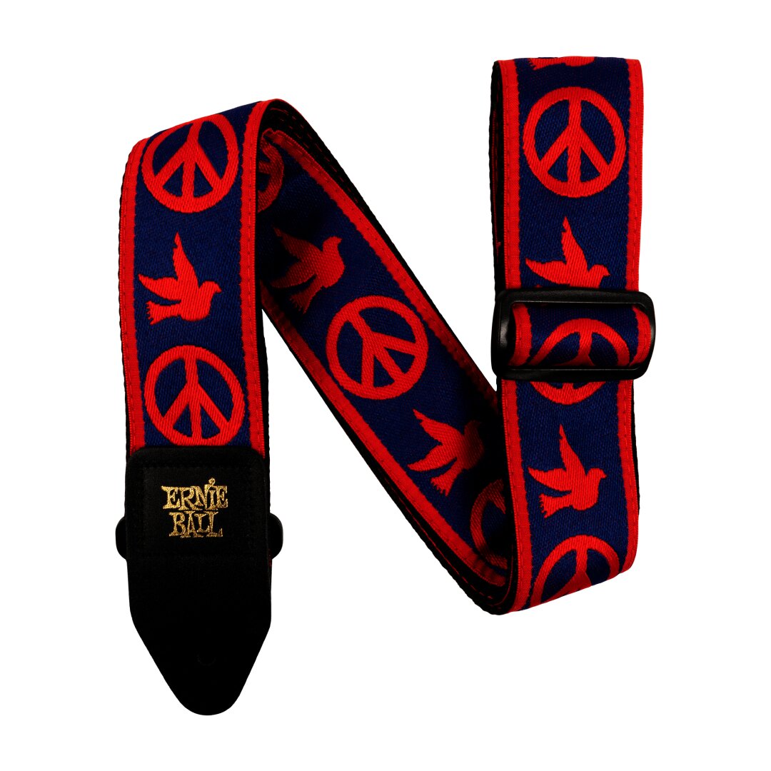 Ernie Ball Red and Blue Peace Love Dove Jacquard Strap