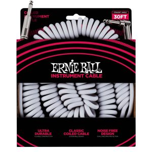 30' Coiled Straight / Angle Instrument Cable - White