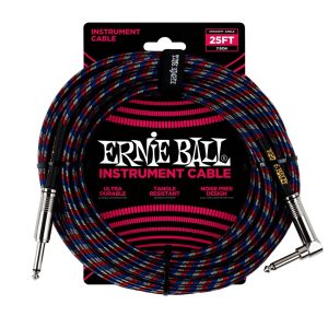 25' Braided Straight / Angle Instrument Cable - Black / Red / Blue / W