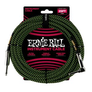 25' Braided Straight / Angle Instrument Cable - Black / Green