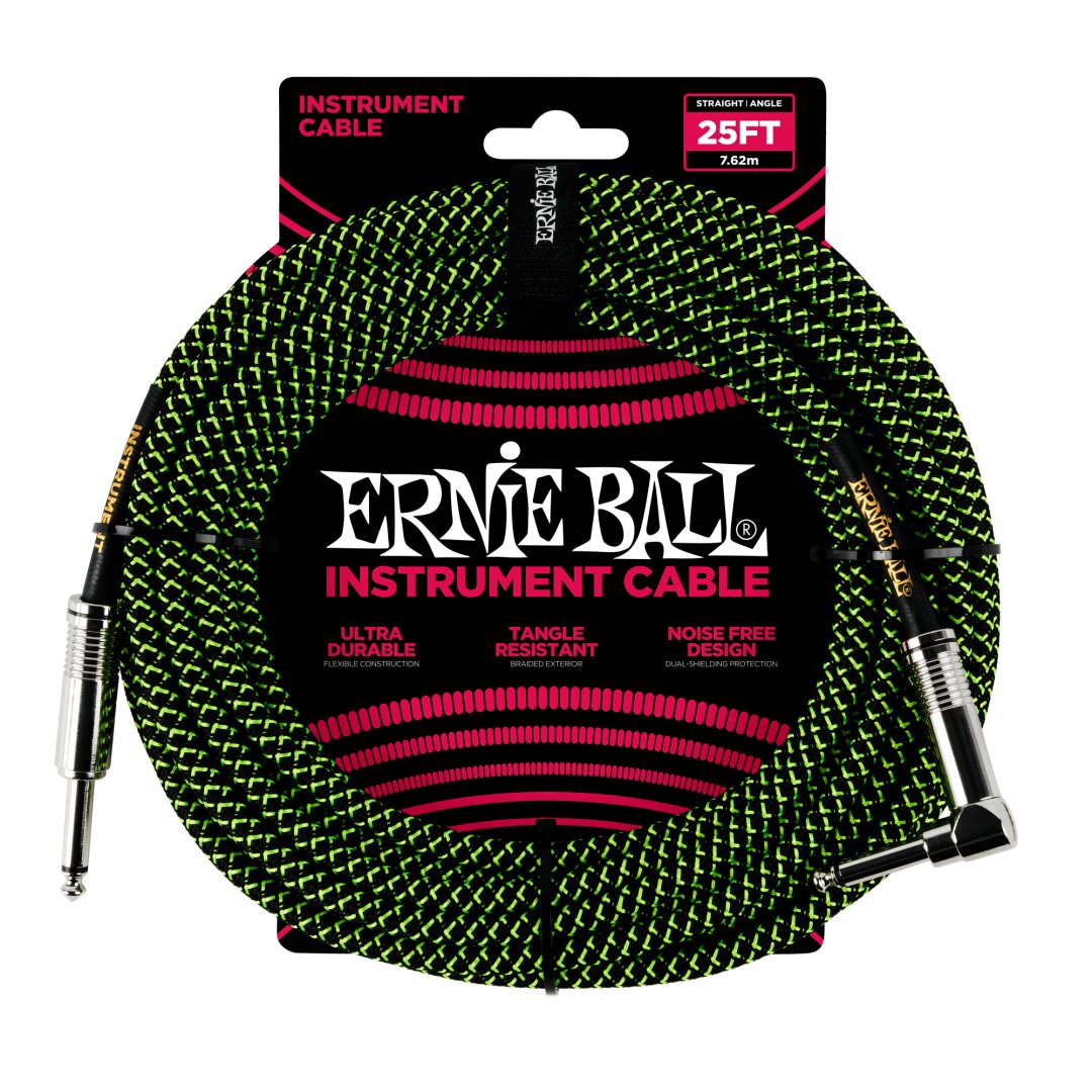 25' Braided Straight / Angle Instrument Cable - Black / Green