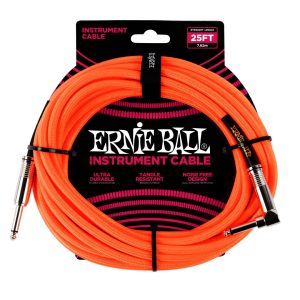 25' Braided Straight / Angle Instrument Cable - Neon Orange