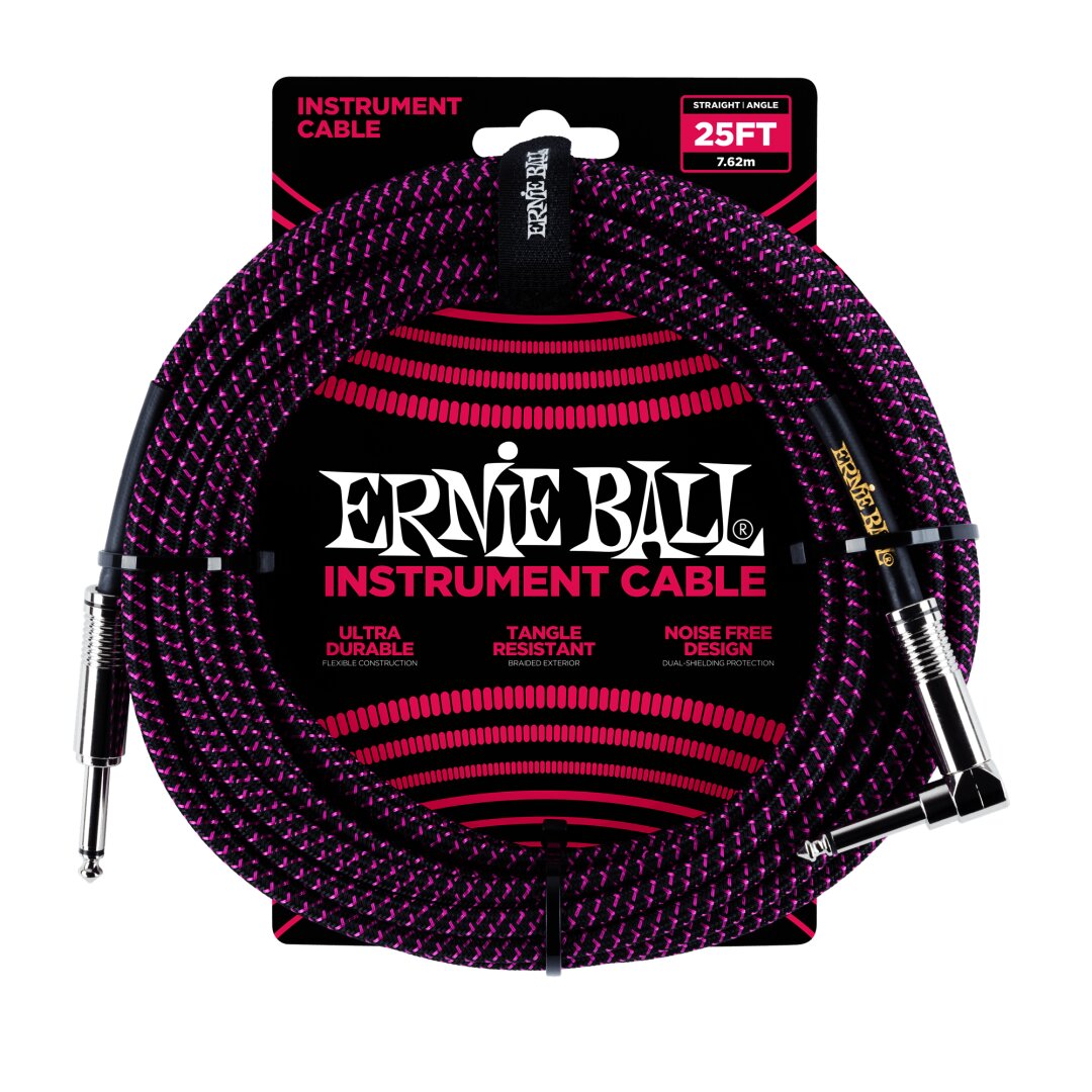 25' Braided Straight / Angle Instrument Cable - Black / Purple