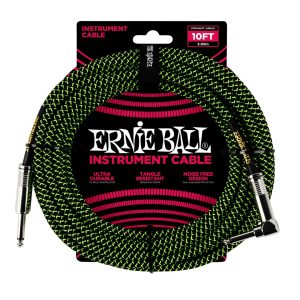 10' Braided Straight / Angle Instrument Cable - Black / Green