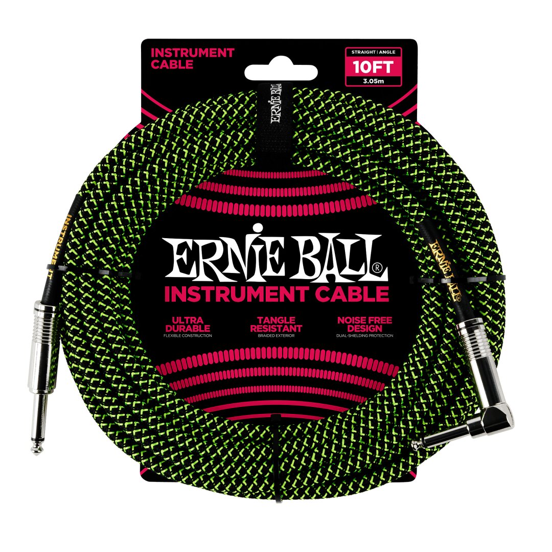 10' Braided Straight / Angle Instrument Cable - Black / Green