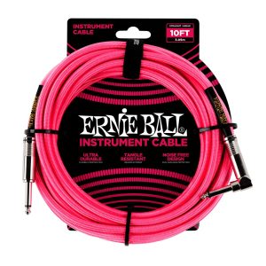 10' Braided Straight / Angle Instrument Cable - Neon Pink