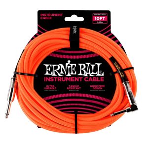 10' Braided Straight / Angle Instrument Cable - Neon Orange