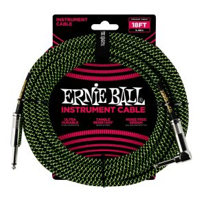 18' Braided Straight / Angle Instrument Cable - Black / Green