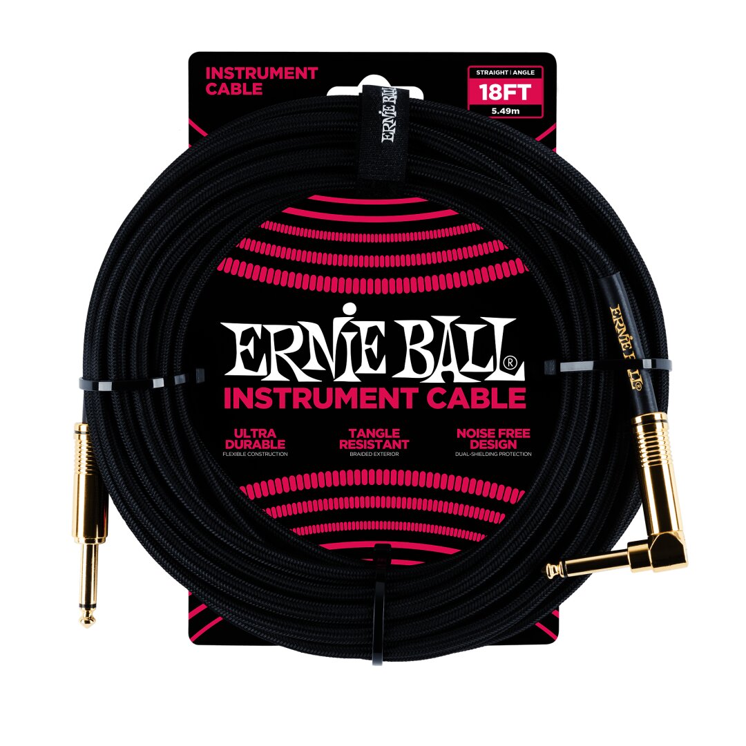 18' Braided Straight / Angle Instrument Cable - Black